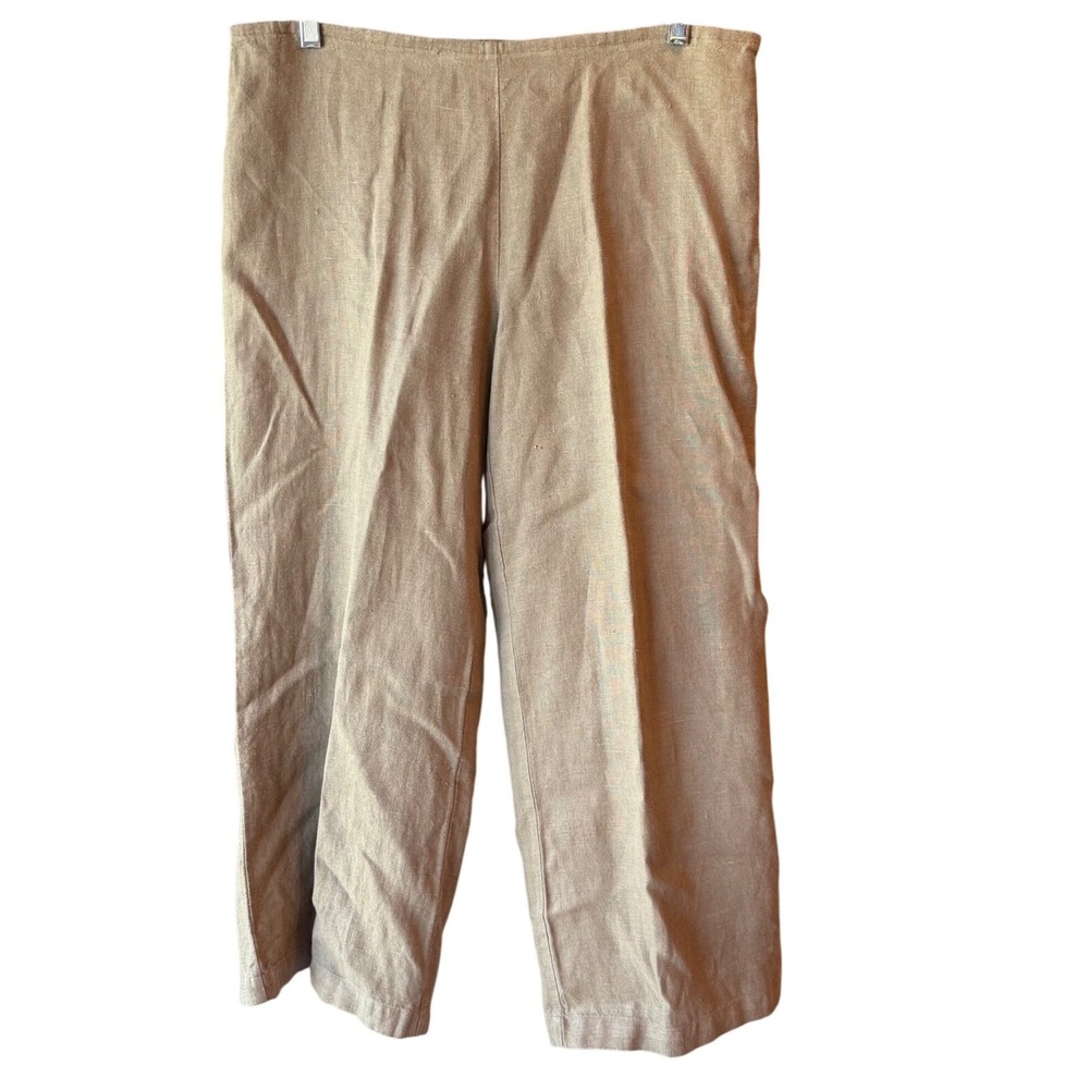EILEEN FISHER 100% Irish Linen Side Zip Wide Leg Pants Brown Estimated Sz Large